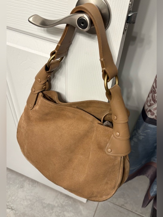 Bally Handbags - Bally Tan Suede And Leather Hobo Shoulder Bag Vintage Striped Interior